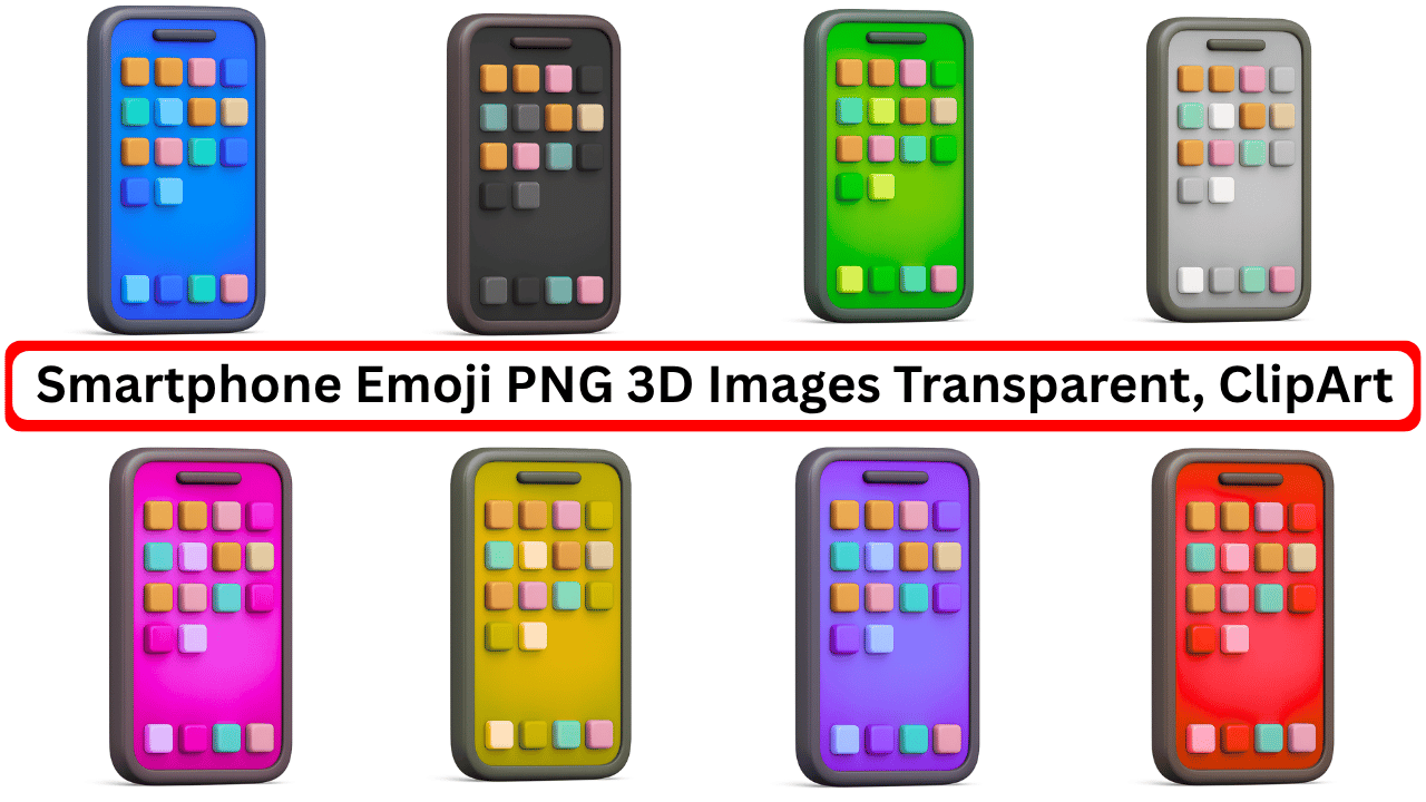 Colorful 3D smartphone emoji PNG bundle with transparent background and vibrant app icons