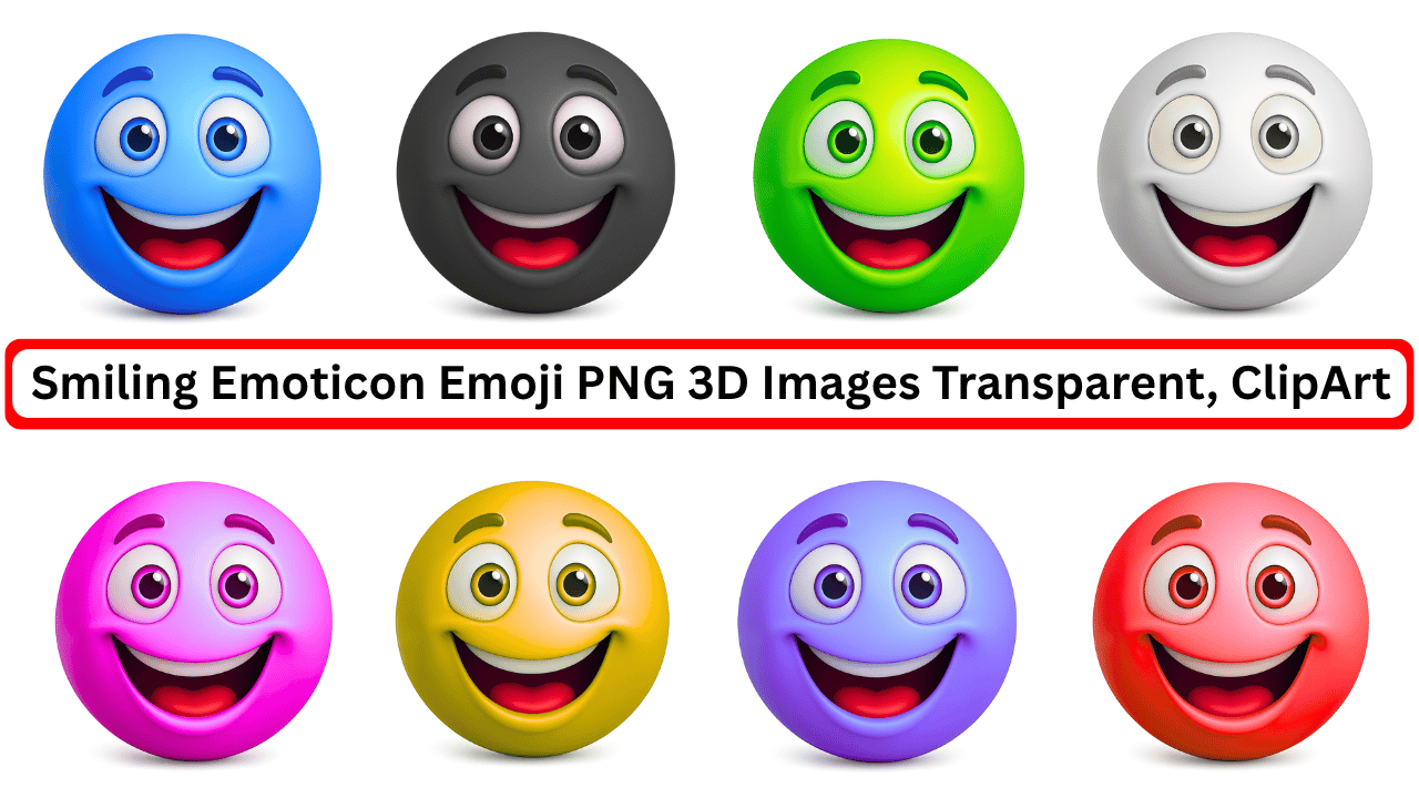 Colorful 3D smiling emoticon emojis with transparent background in fun cartoon style