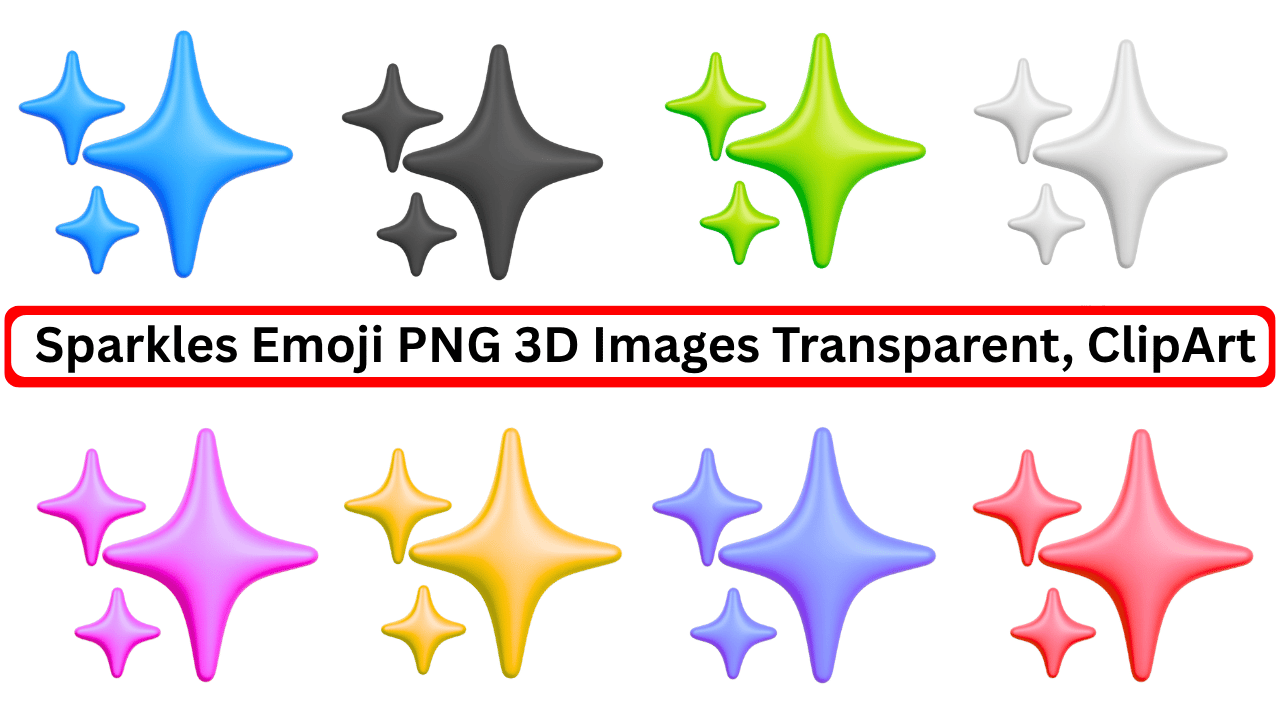 Multiple color 3D sparkles emoji PNG collection with transparent background clipart image