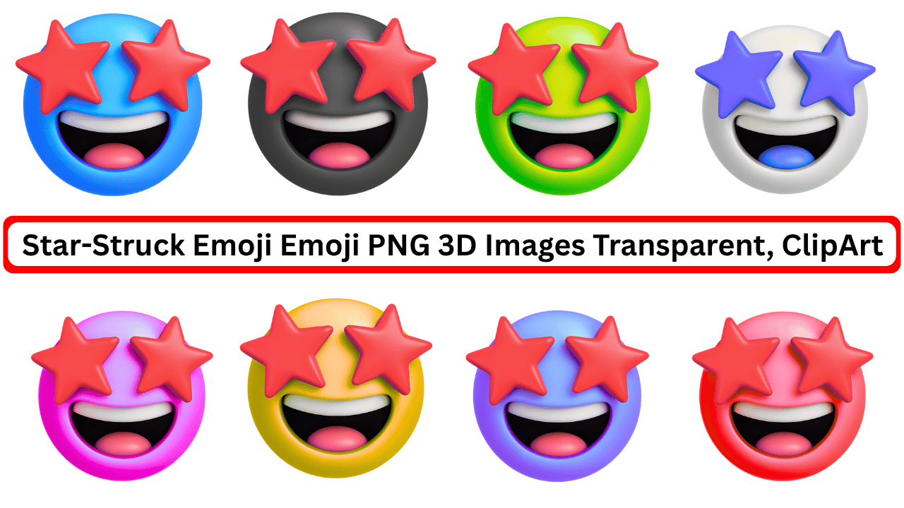 Colorful 3D star-struck emoji faces with red star eyes for fun reactions