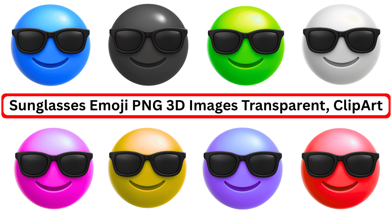 Colorful 3D sunglasses emoji PNG collection with transparent backgrounds and stylish expressions