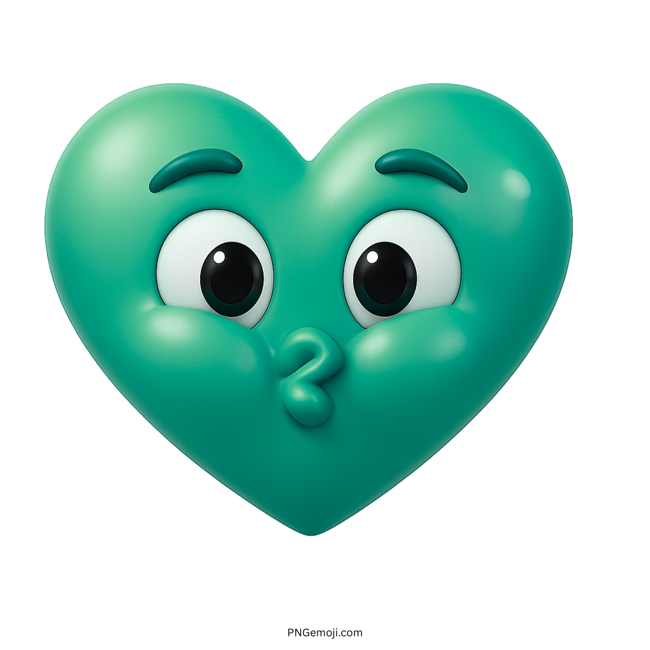 Teal heart emoji with puffed cheeks holding breath and expressive cartoon-style eyes