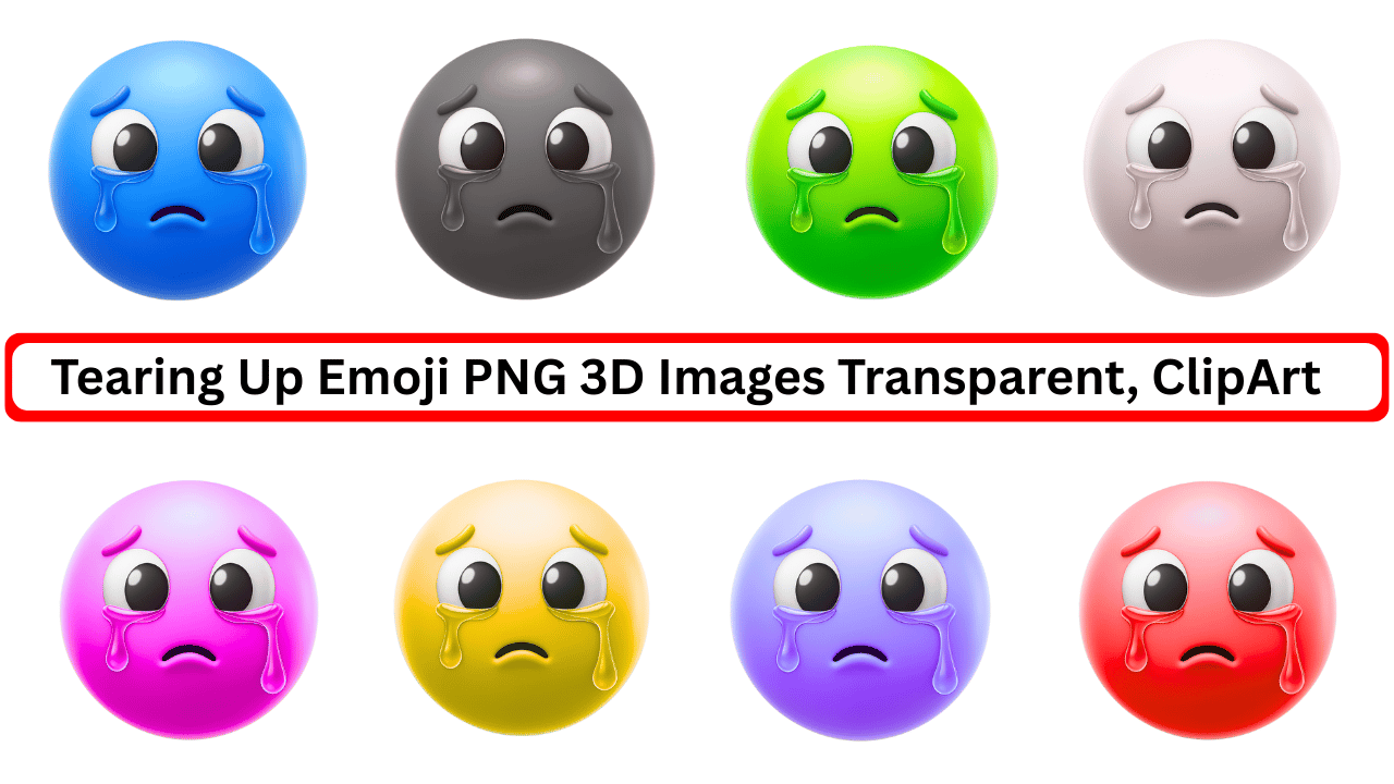 3D crying face emojis in various colors with teardrops and sad expressions