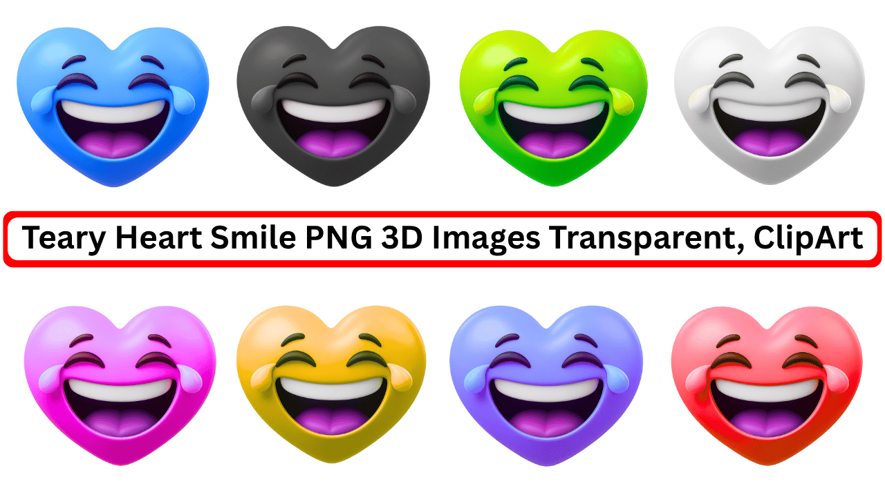 3D teary heart emojis smiling in various colors PNG transparent background clipart collection