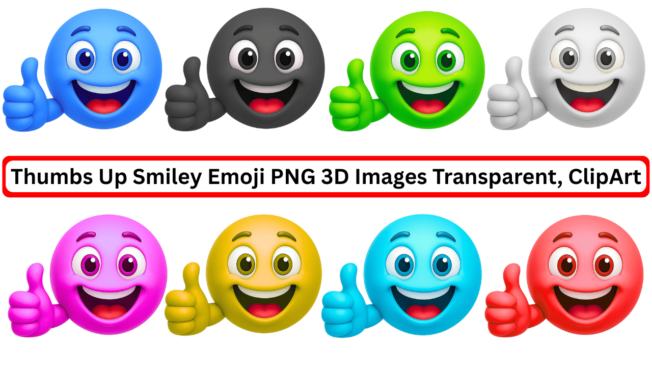 Colorful 3D thumbs up smiley emojis with happy faces and transparent background clipart