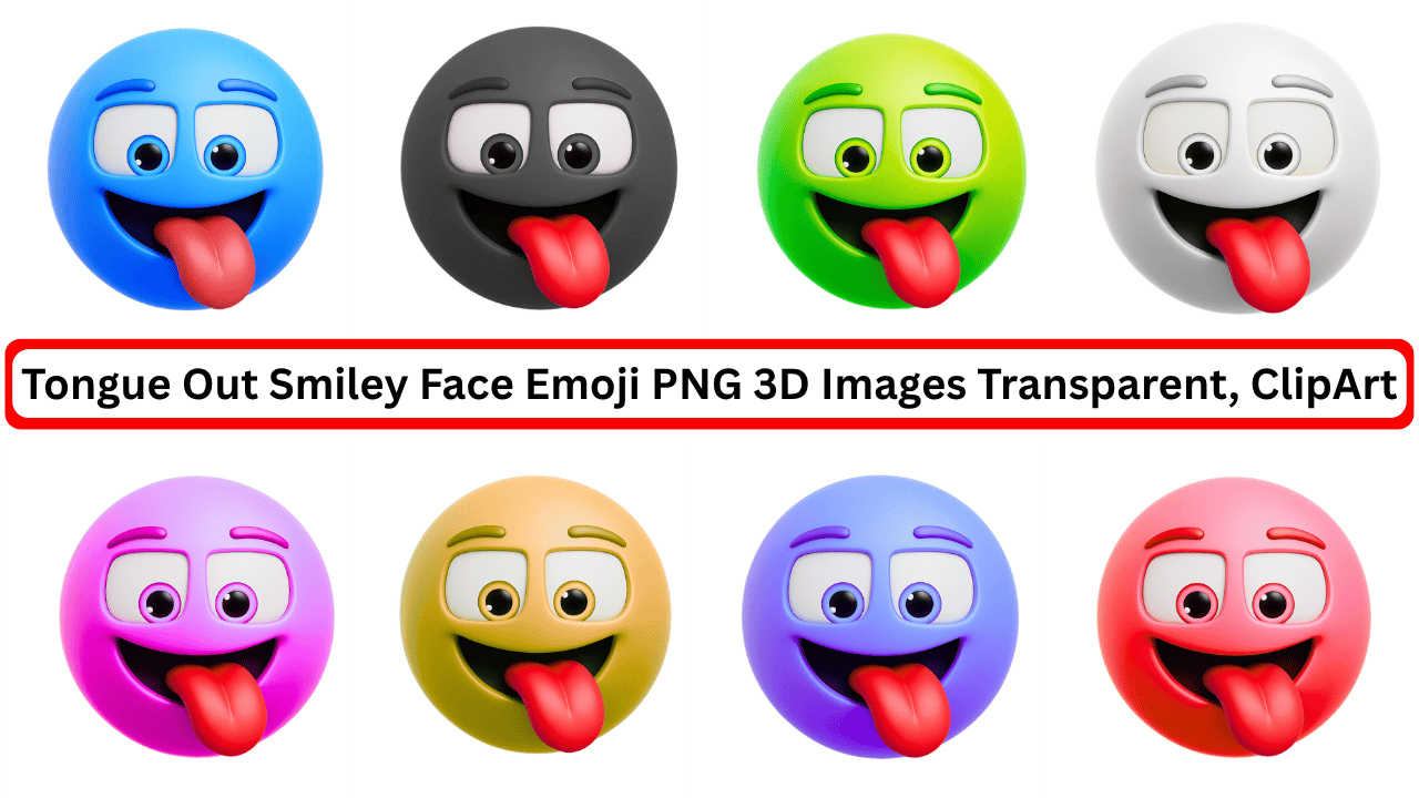Colorful 3D tongue out smiley face emoji collection PNG clipart on transparent background