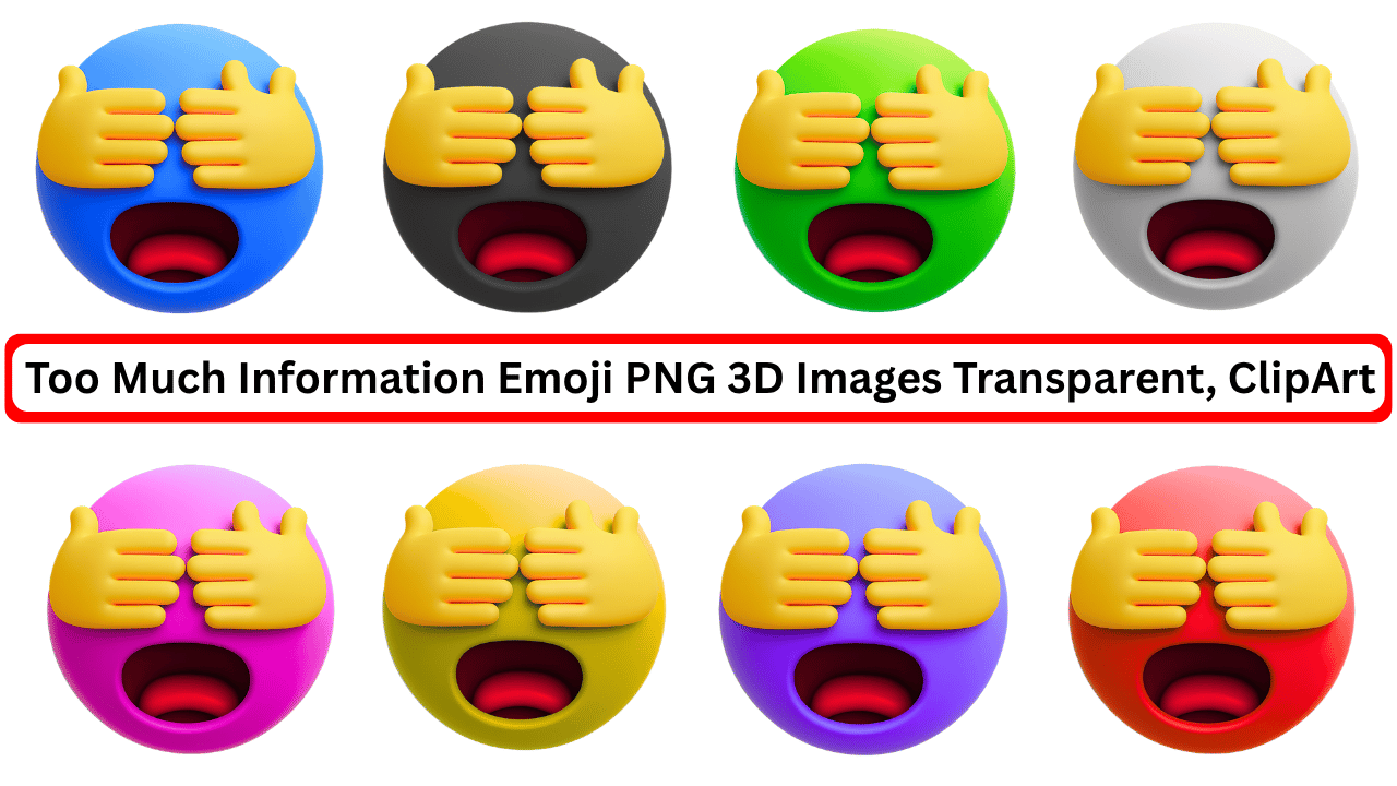 Colorful 3D TMI emoji pack showing various faces with hands covering eyes in shock