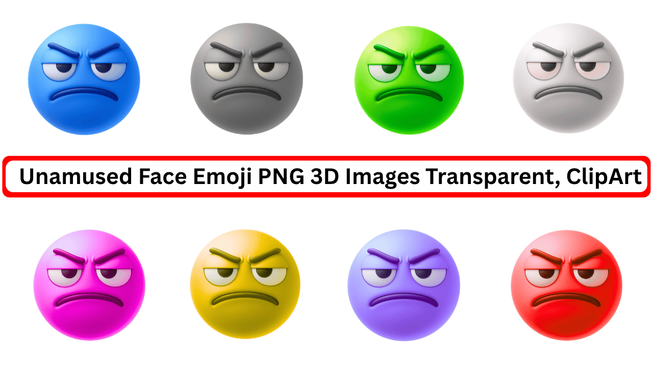 Unamused face emoji 3D PNG images with transparent background, available in multiple colors