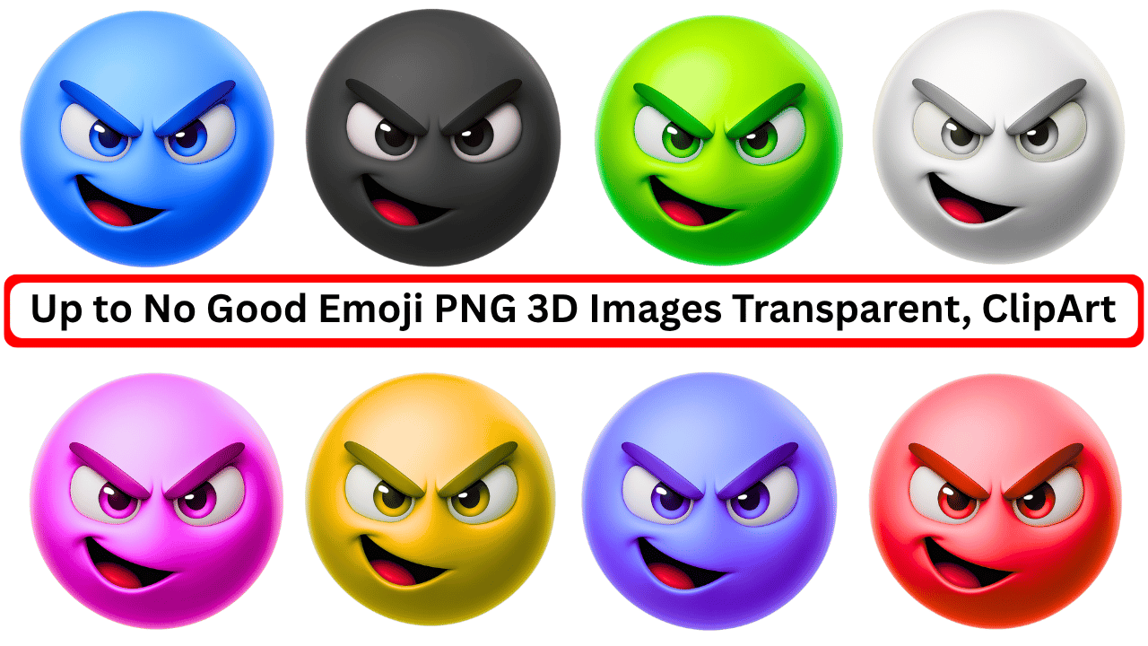 Colorful 3D smirking emojis with mischievous expressions in transparent PNG clipart pack