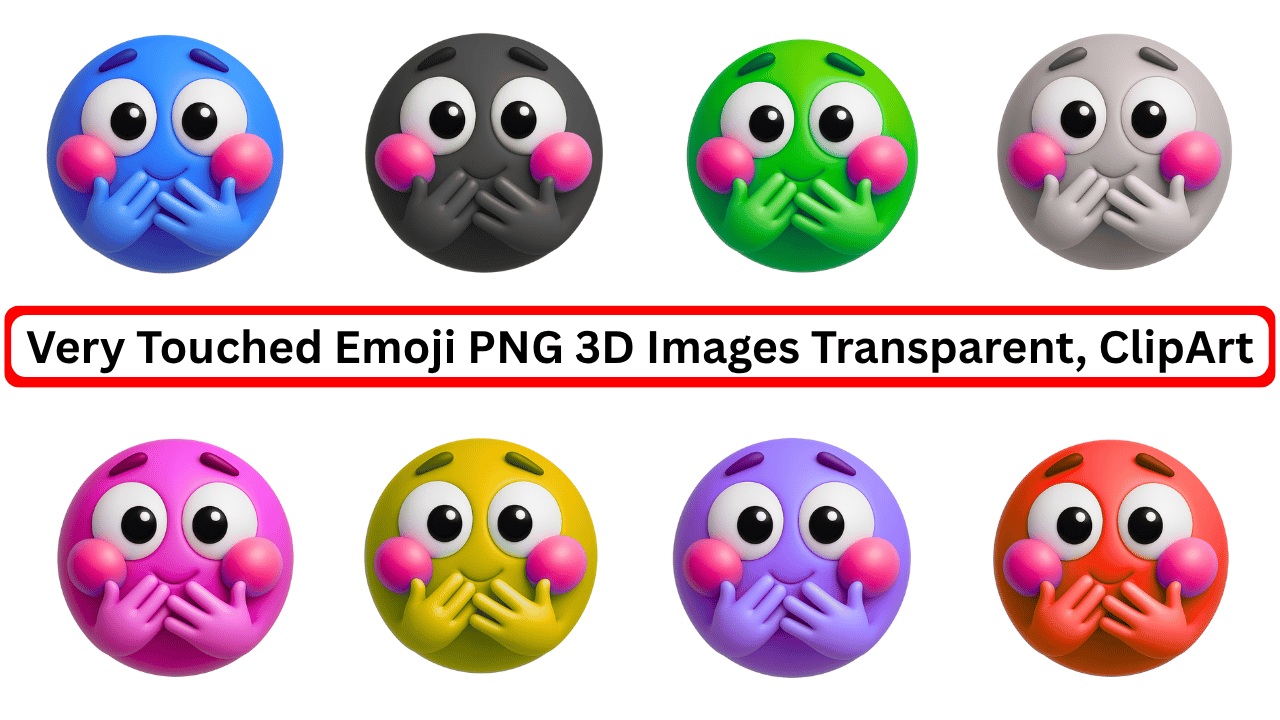 Colorful 3D very touched emoji set with hands on mouth and blush cheeks