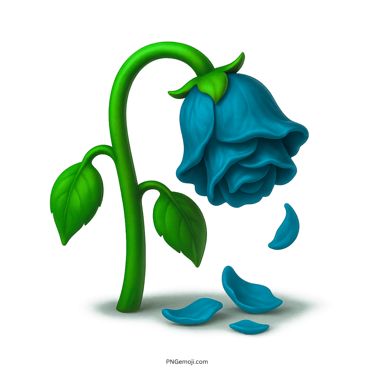 Wilted turquoise blue rose emoji with falling petals, symbolizing unique loss or sadness.