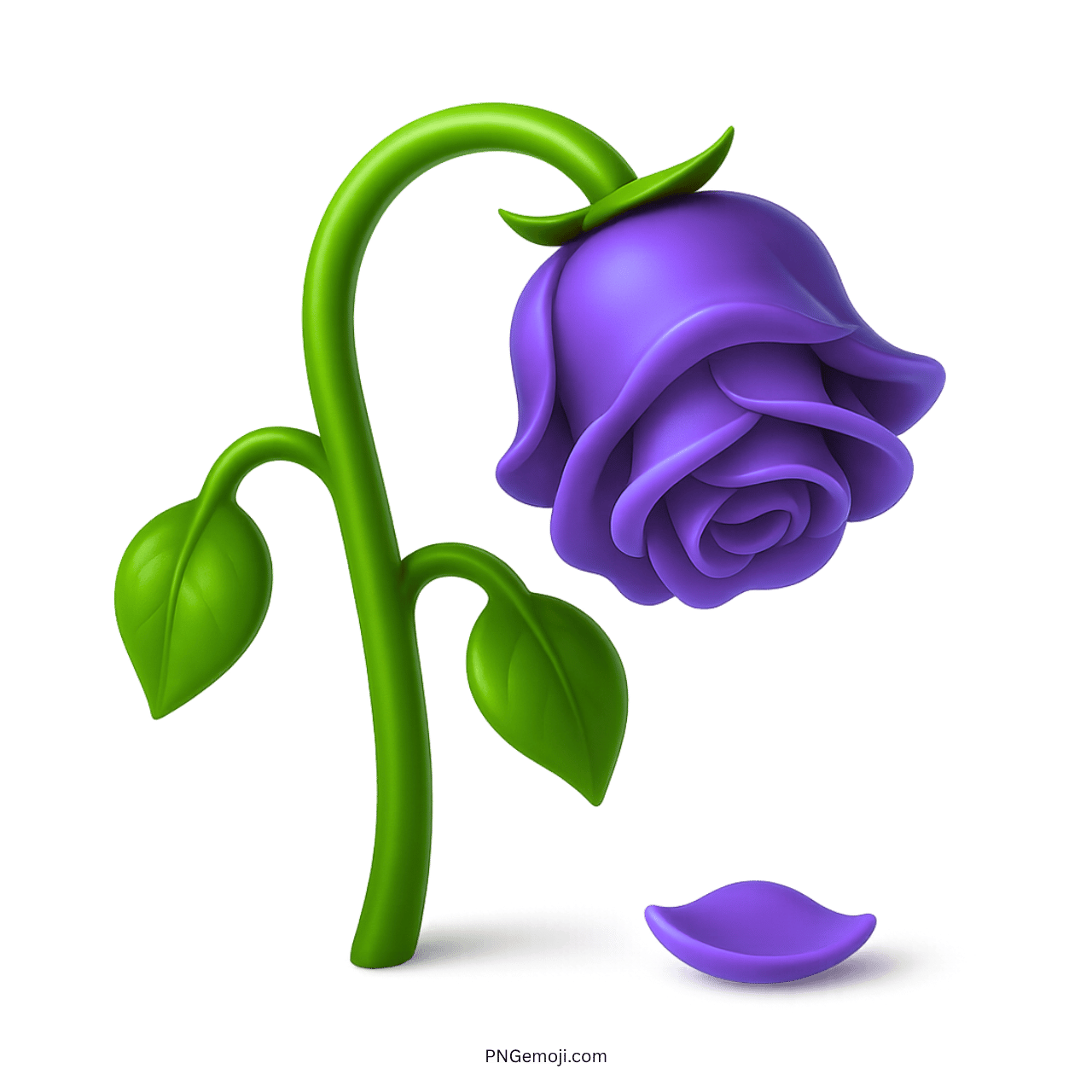  Wilted lavender rose emoji with a drooping stem and fallen petal on a transparent background.