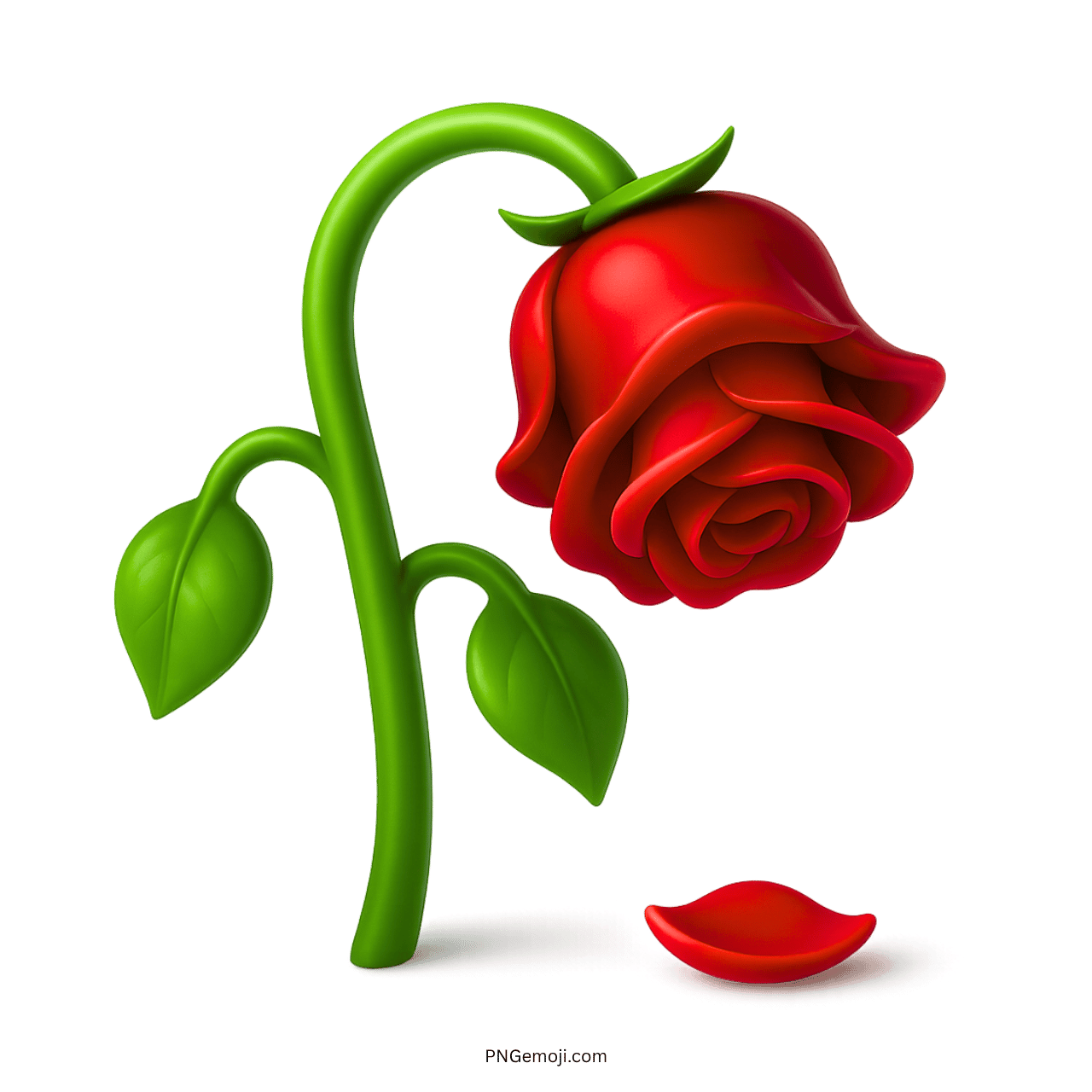  Wilted red rose emoji with a drooping stem and fallen petal on a transparent background.