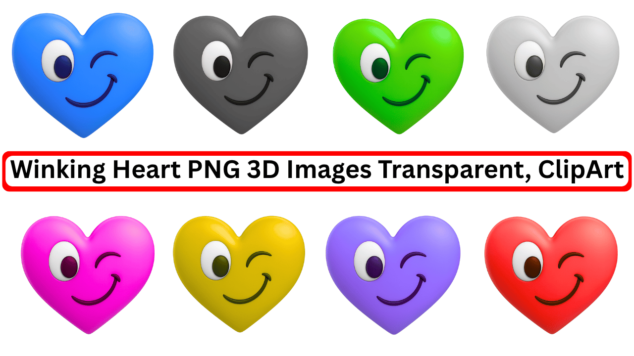 Colorful 3D winking heart emoji PNG pack with transparent background clipart icons