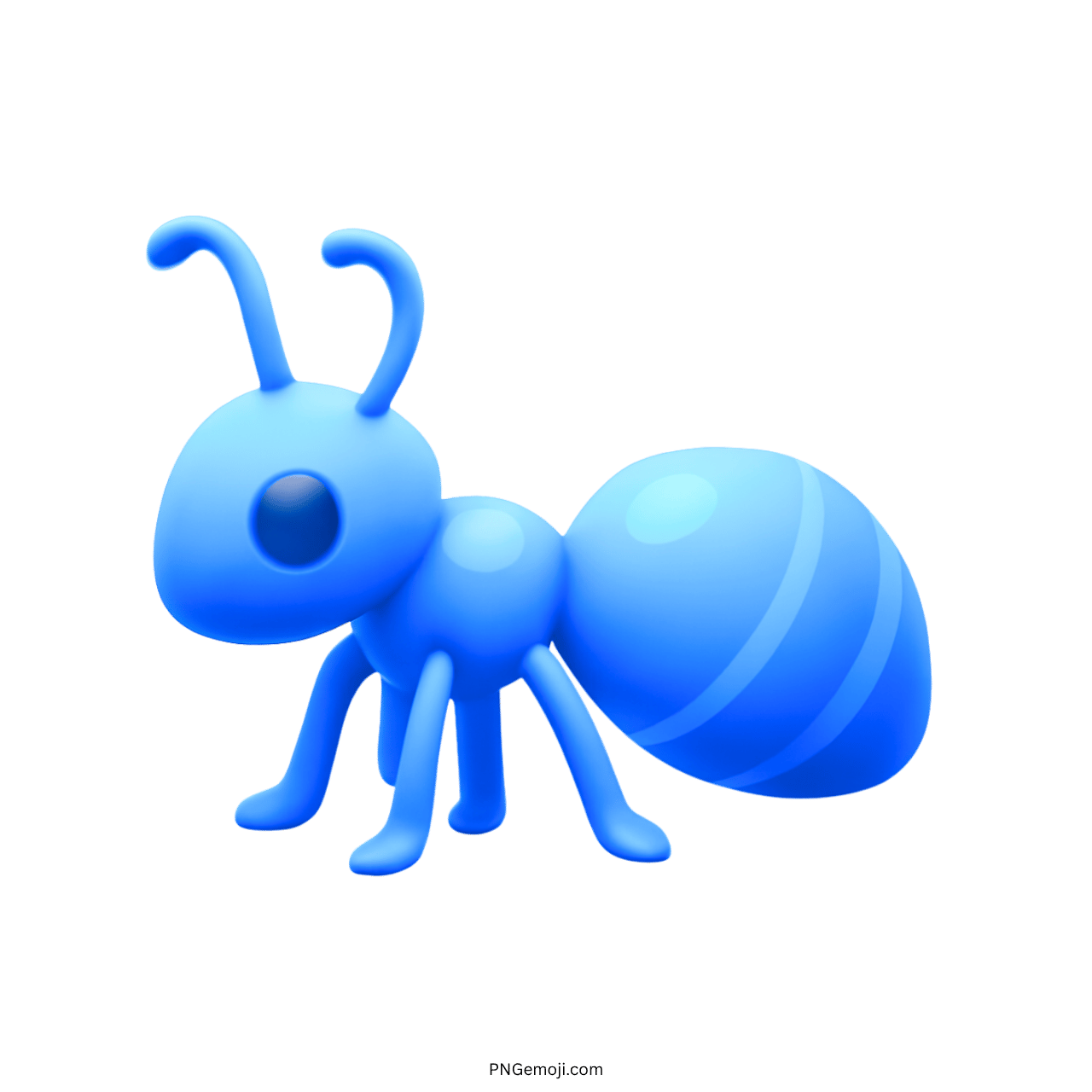 Blue ant emoji in 3D with transparent background, ideal for messaging and digital designs.