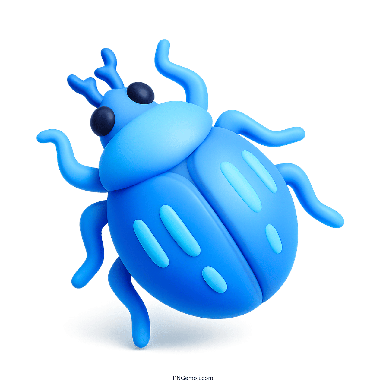 3D blue beetle emoji with antennae and legs in cartoon-style illustration