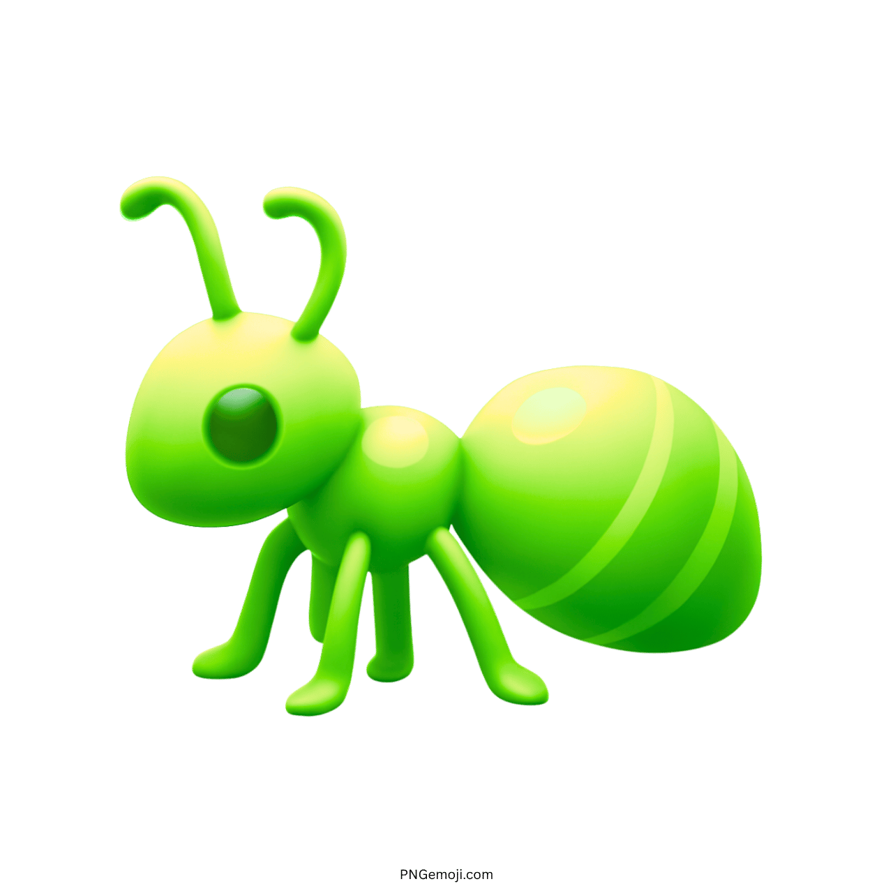 Green ant emoji in 3D with transparent background, ideal for digital design and messaging