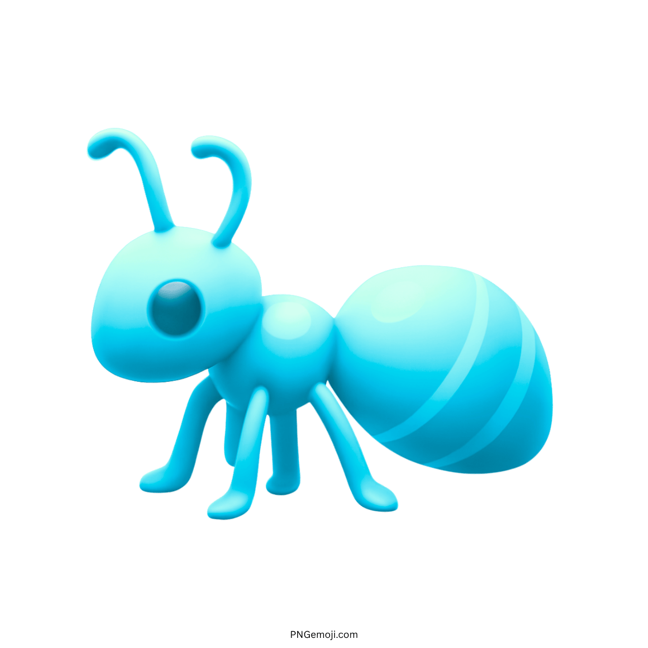 Light blue ant emoji in 3D with transparent background, perfect for messaging and digital design