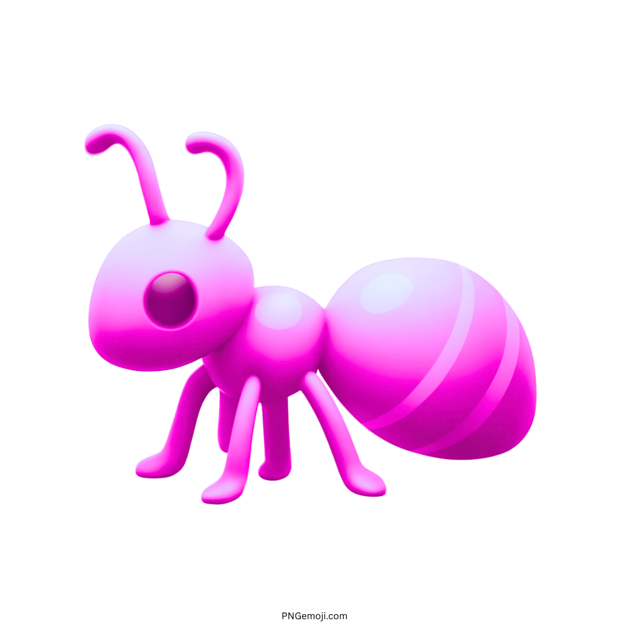 Pink-purple ant emoji in 3D with transparent background, ideal for digital communication and designs