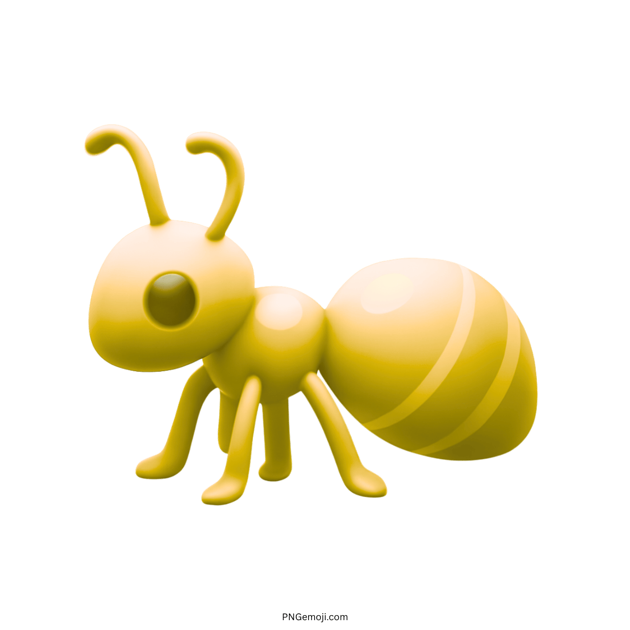 Yellow ant emoji in 3D with transparent background, ideal for digital designs and messaging