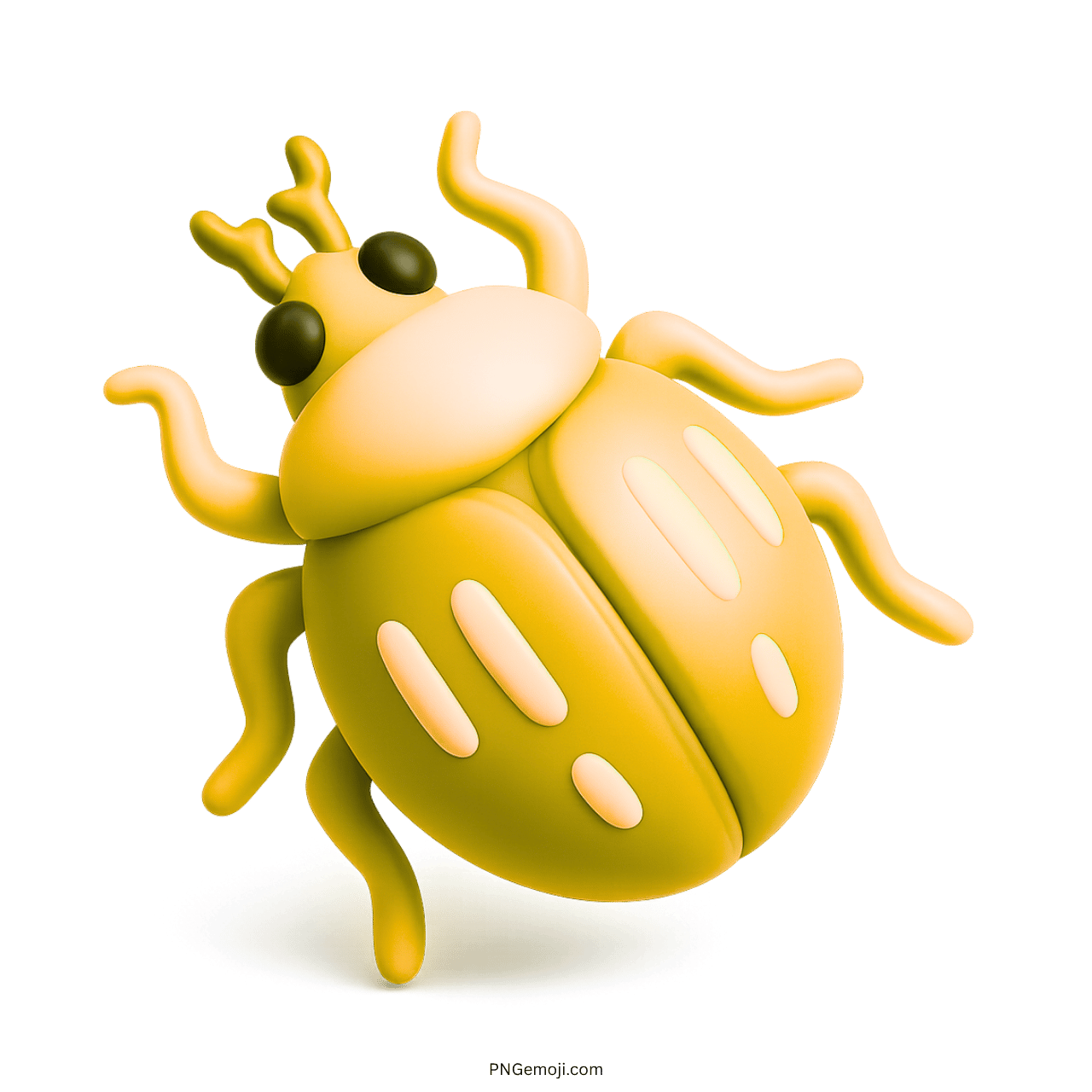 3D yellow beetle emoji with round black eyes and curly cartoon legs