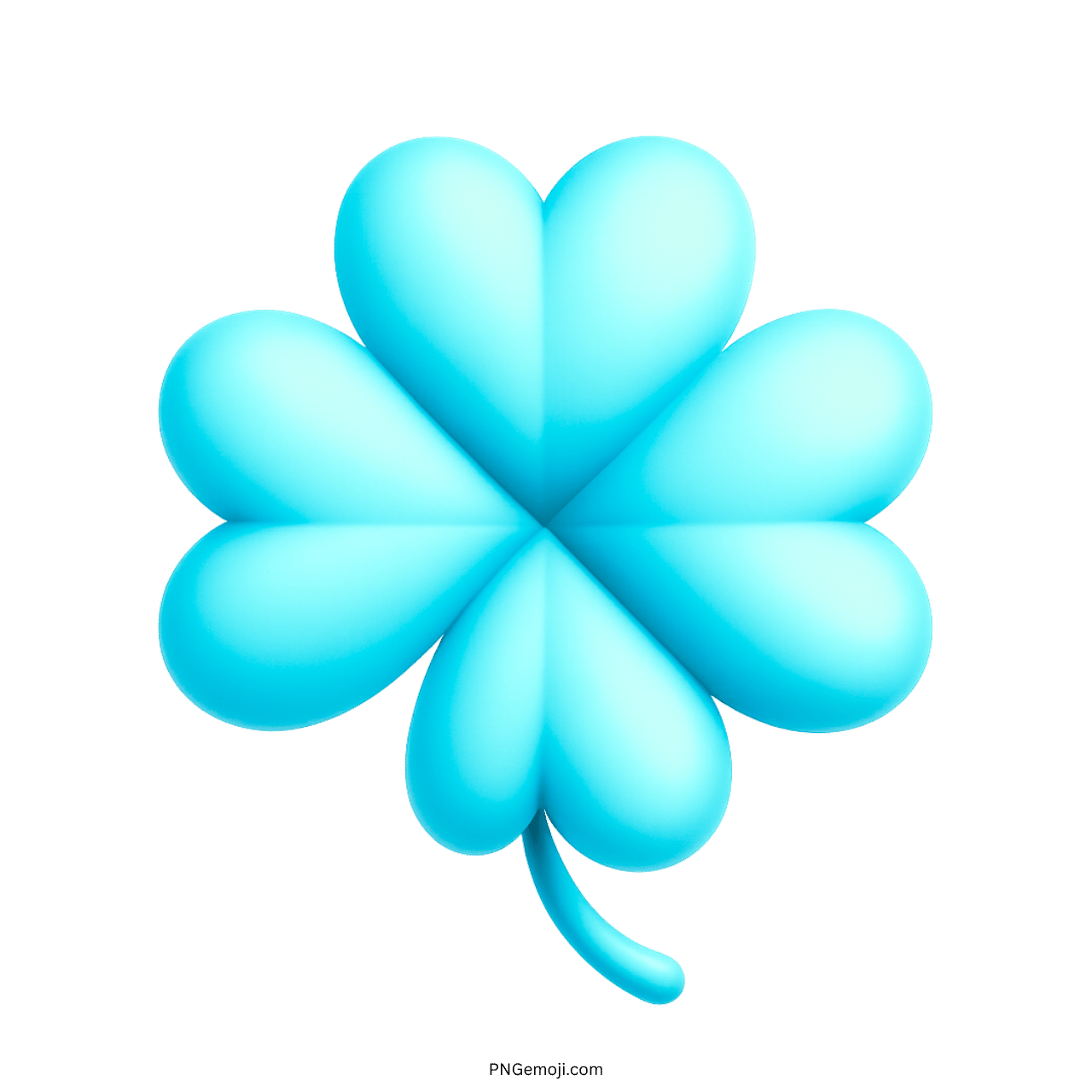 Aqua cyan 3D four leaf clover emoji icon with vibrant glow and transparency