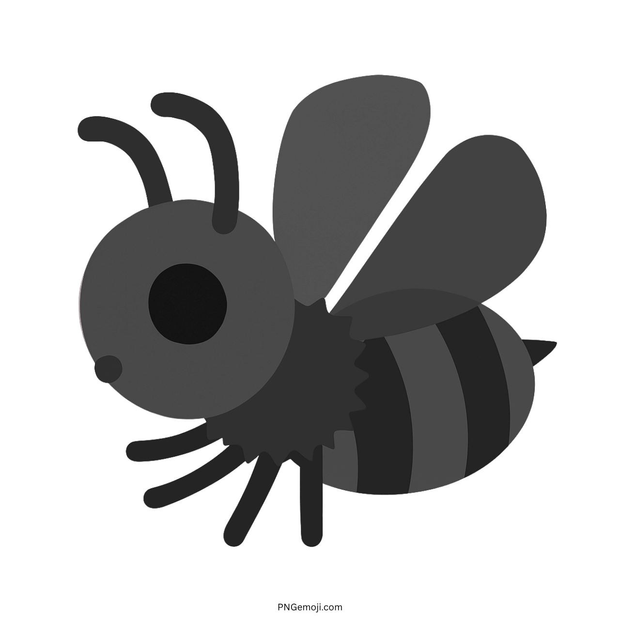 Black honeybee emoji with transparent background, 3D cartoon style design.