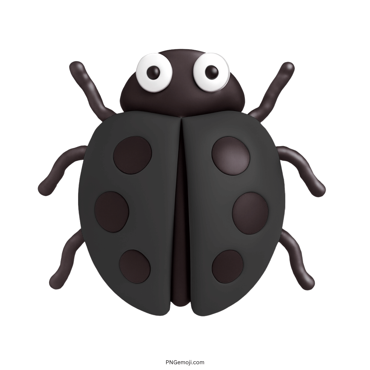 3D black lady beetle emoji with black spots and large eyes on transparent background