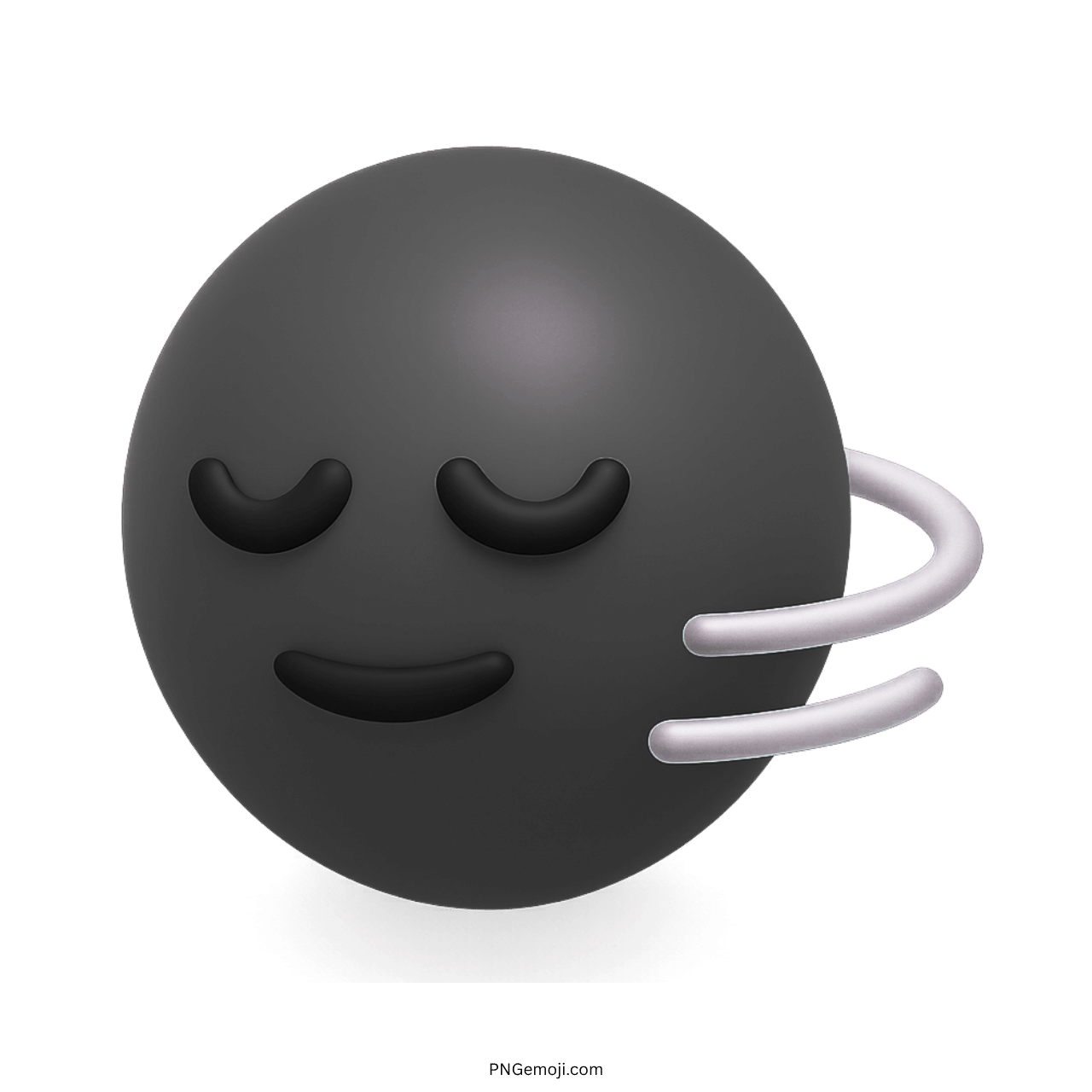 3D black nodding emoji with calm closed eyes and serene smile on clear background