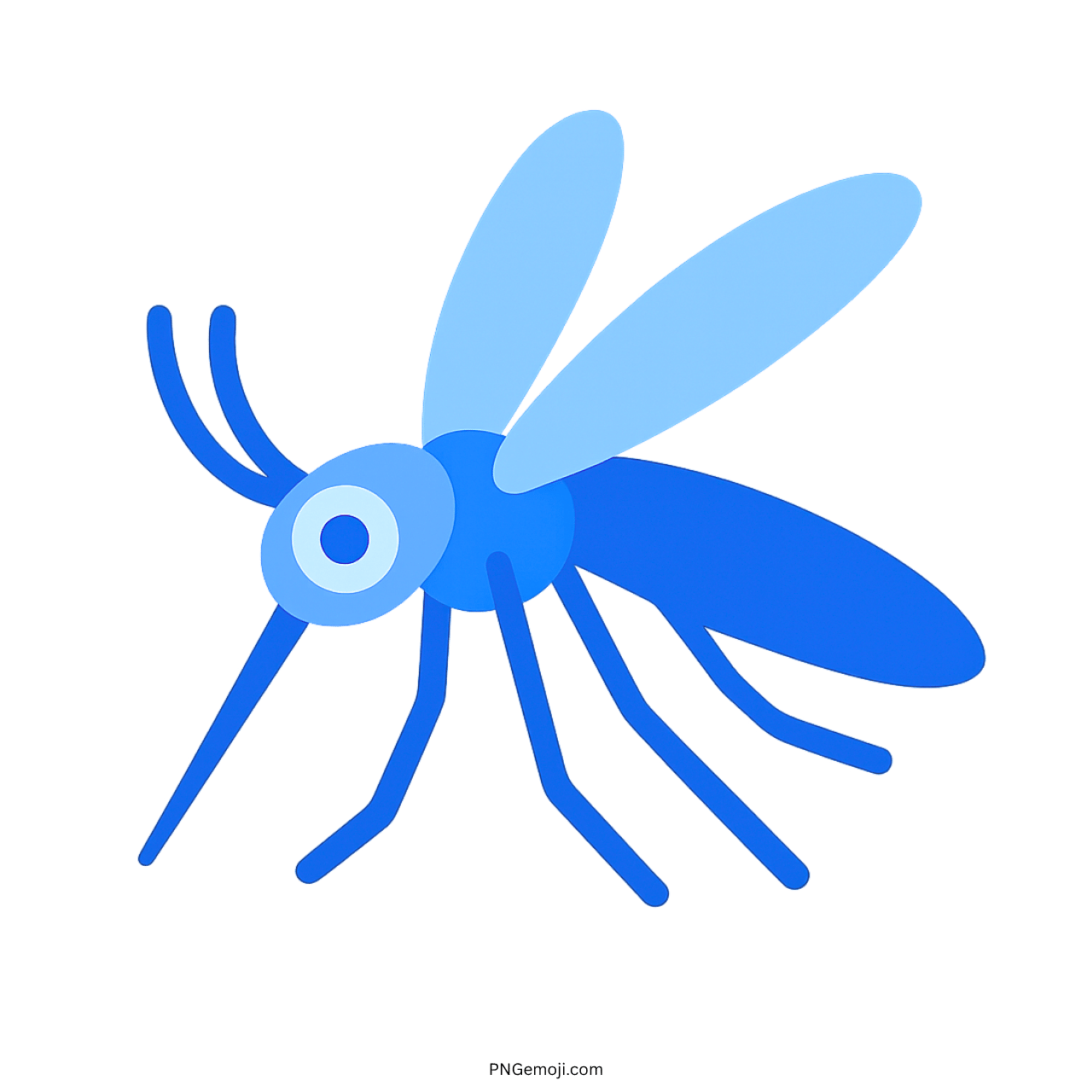 Blue 3D mosquito emoji with transparent background in cartoon flat style PNG illustration