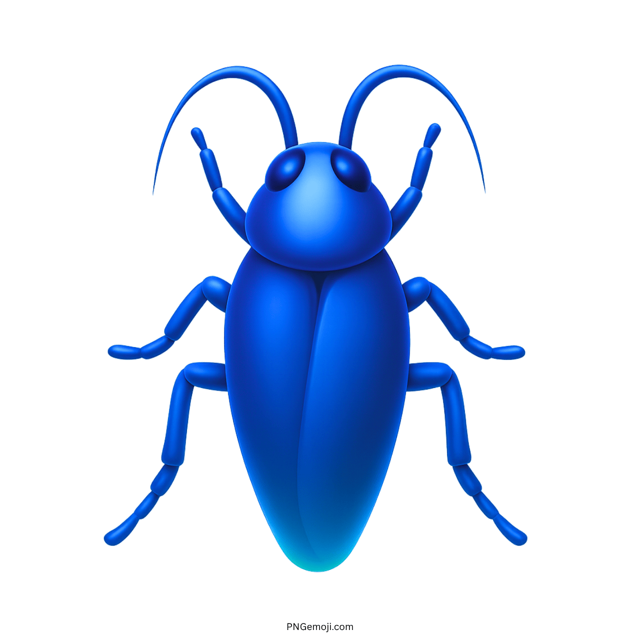 3D blue cockroach insect emoji icon with curved antennae and shiny smooth body