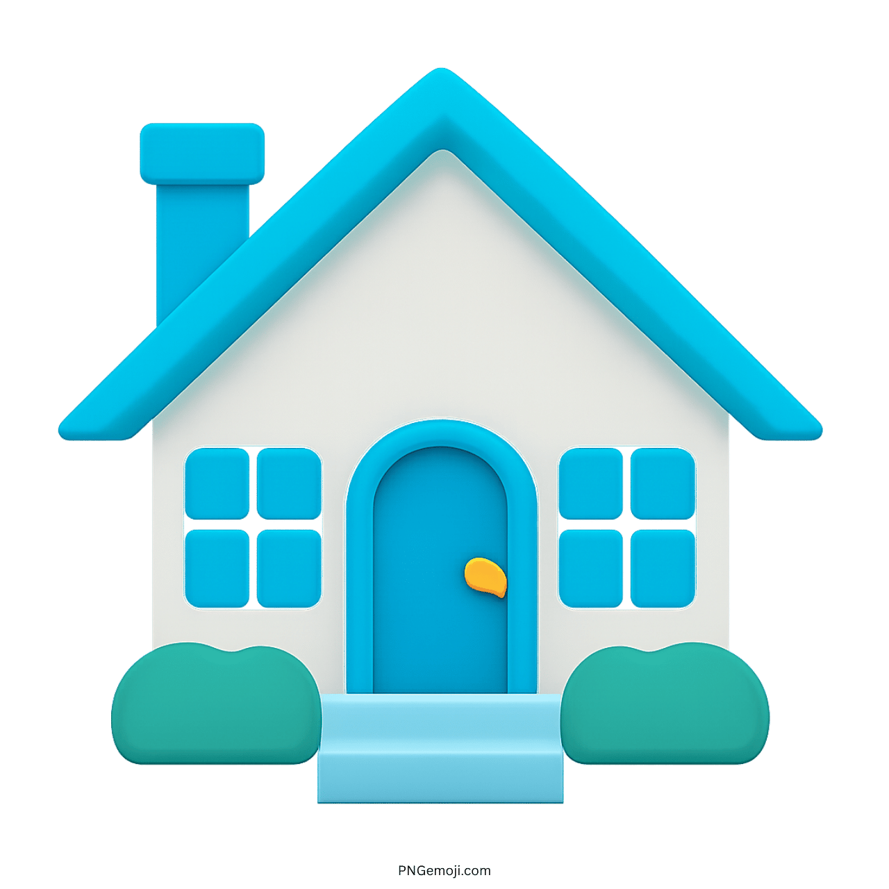 3D cartoon blue roof house emoji with white walls and door icon
