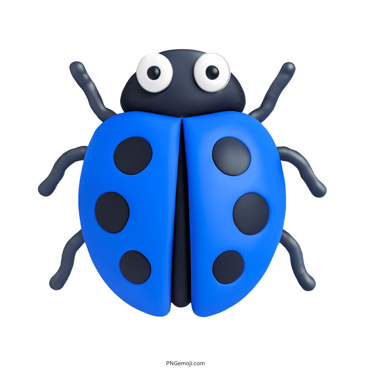 3D blue lady beetle emoji with black spots and large eyes on transparent background