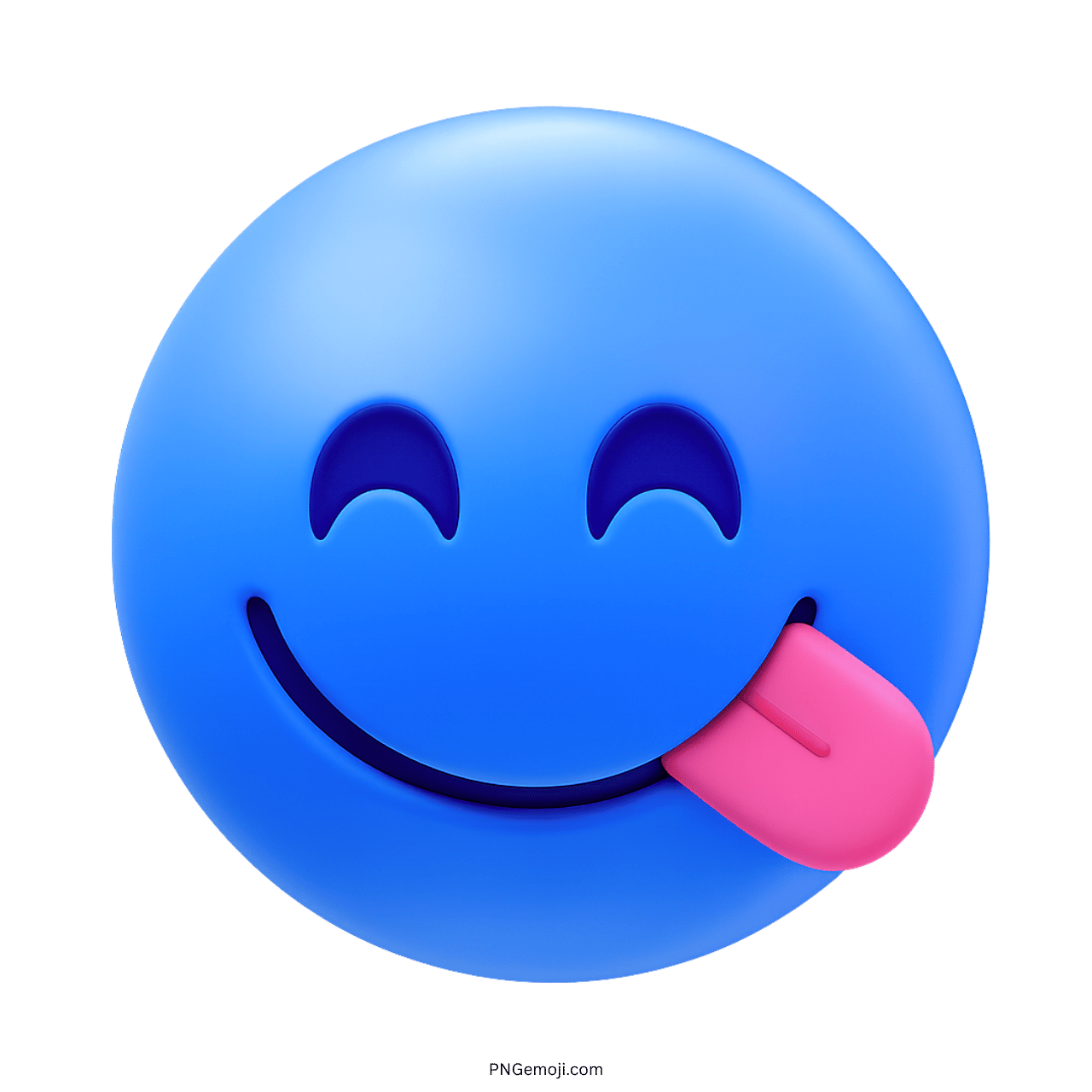 3D blue yummy emoji face with tongue out and playful happy expression