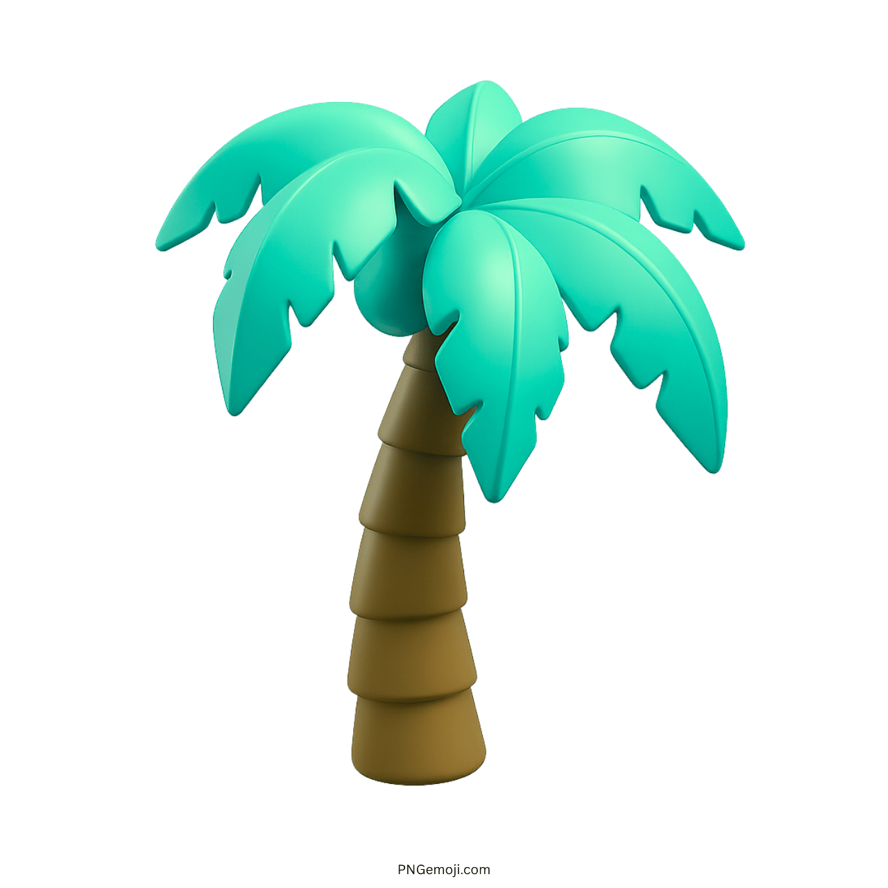 3D cartoon palm tree emoji with green leaves and brown trunk on transparent background