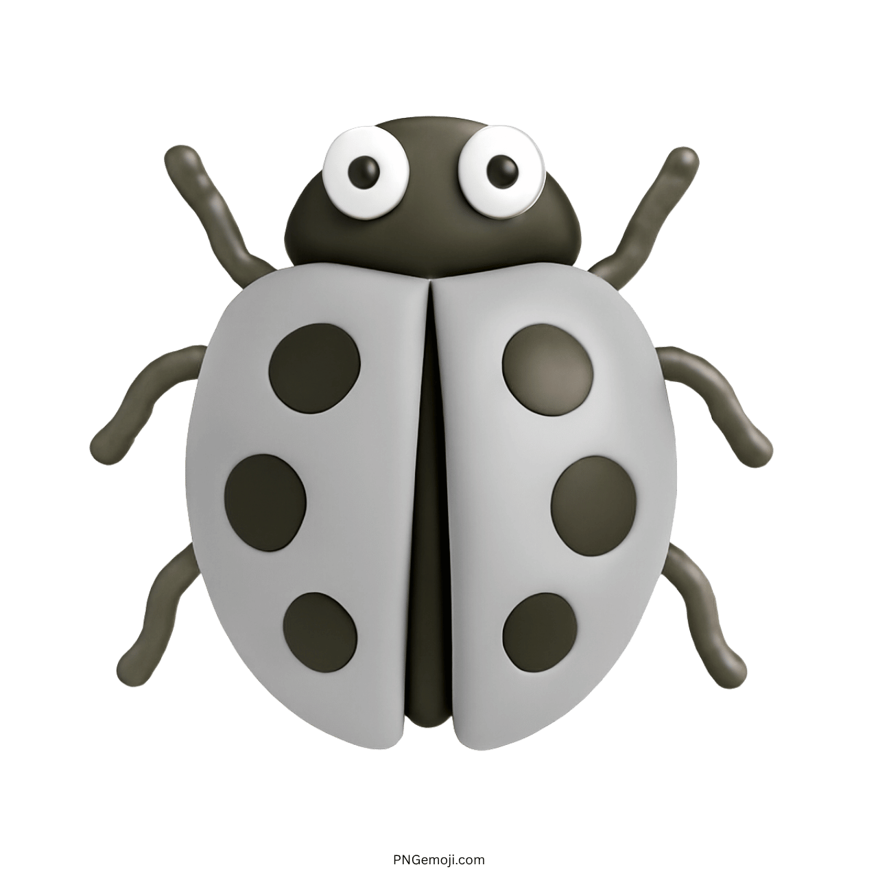 3D gray lady beetle emoji with black spots and cartoon eyes on transparent background