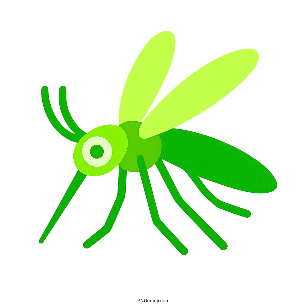 3D green mosquito emoji with bright wings and transparent background in cartoon vector style