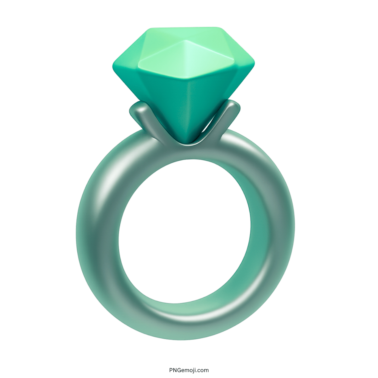 3D green diamond ring emoji with emerald gem and metallic band
