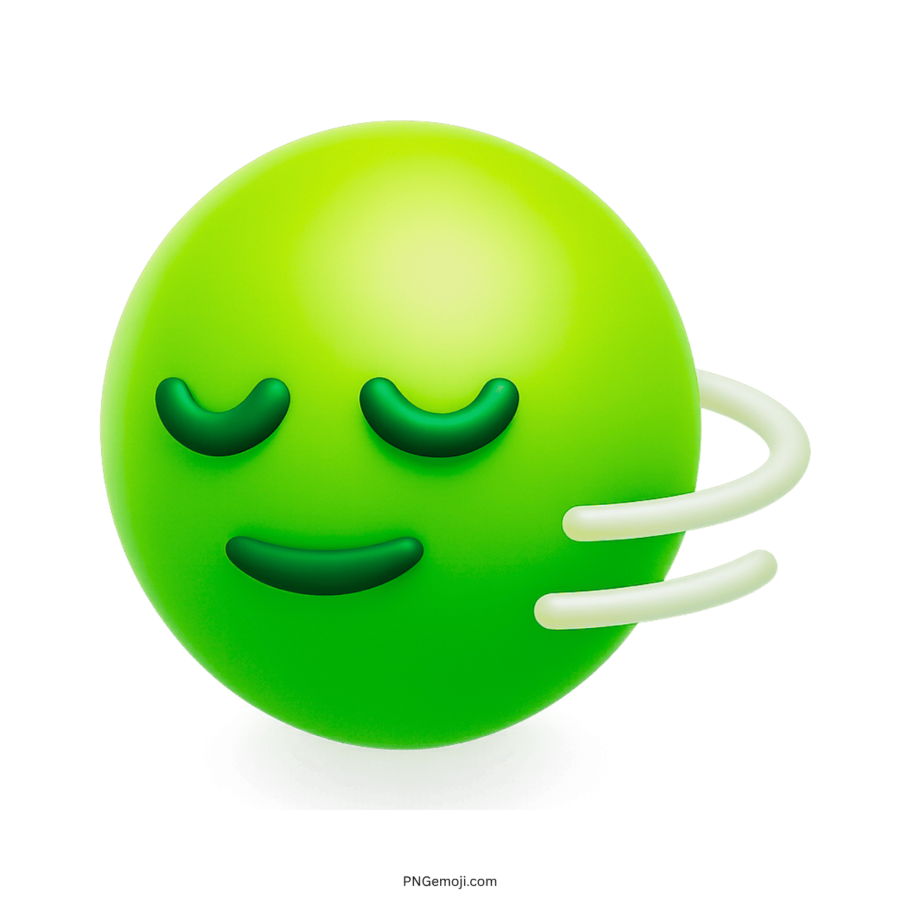 Green 3D nodding emoji with closed eyes and smiling relaxed expression motion lines