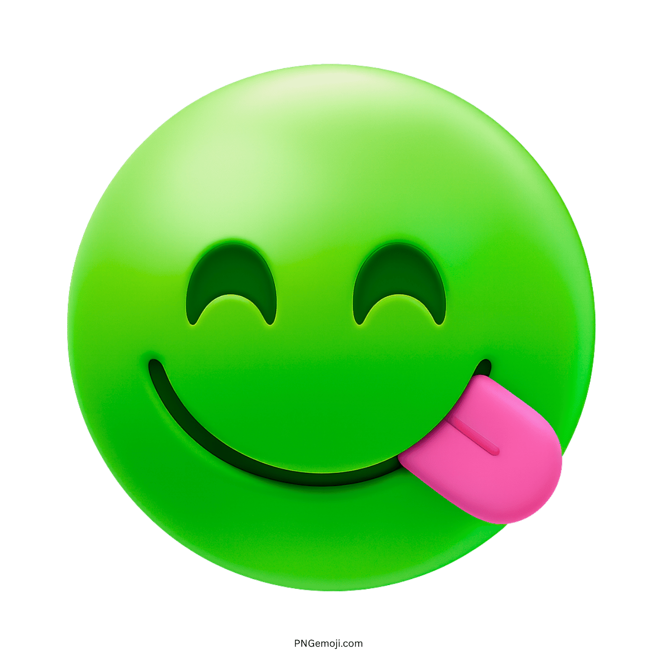 3D green yummy emoji with smiling eyes and pink tongue showing delicious mood