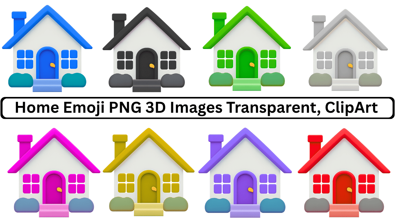 3D multicolor home emoji PNG set with transparent background clipart icons