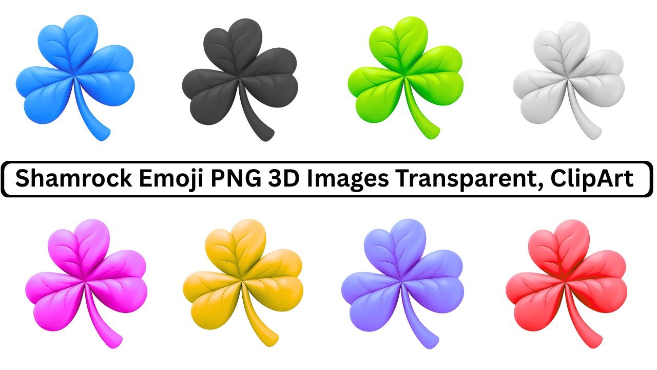 Set of 3D multicolor shamrock emojis in PNG with transparent background clipart