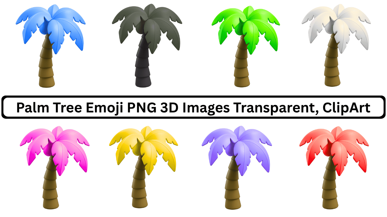 Multicolor 3D palm tree emojis with transparent background for clipart and design use