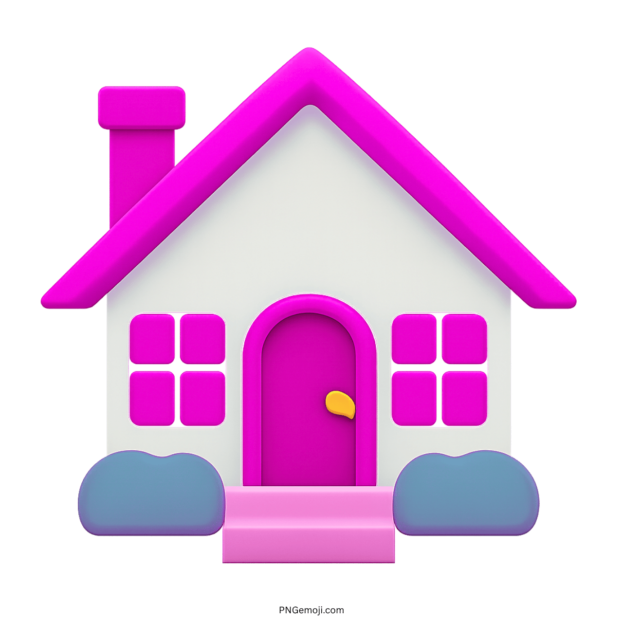 3D cartoon pink roof house emoji with white walls and door icon