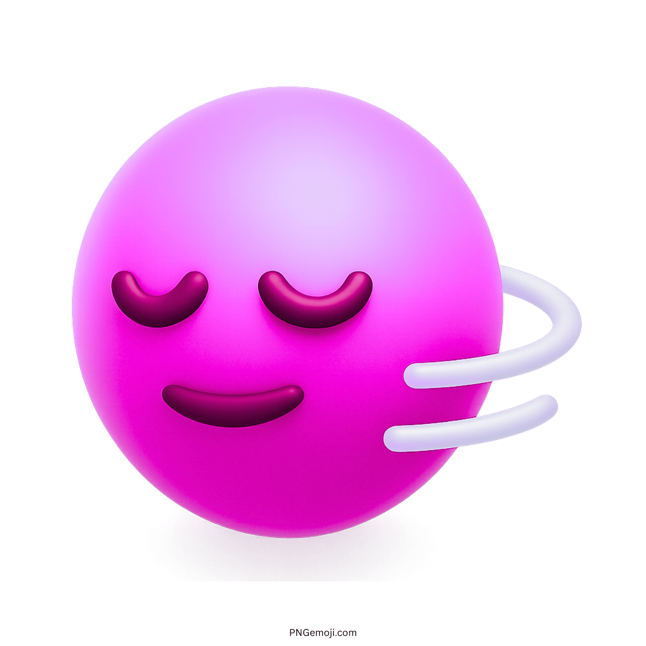 Pink 3D nodding emoji with cute closed eyes and soft approval smile lines