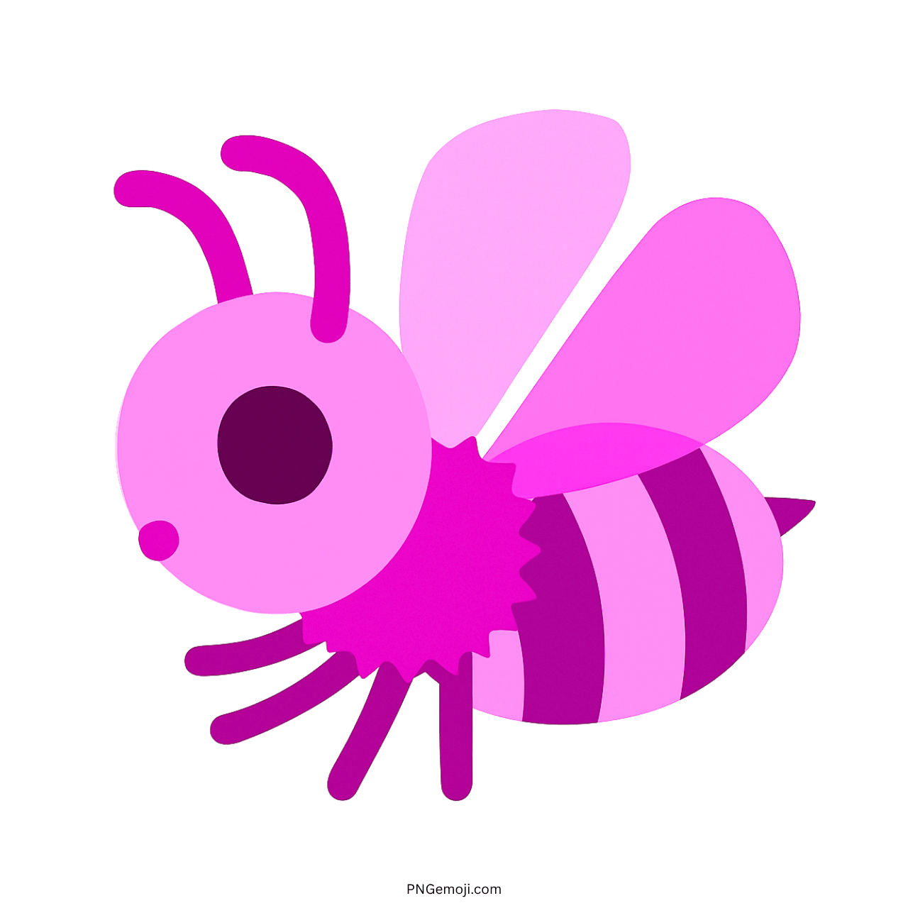 Pink and purple honeybee emoji with transparent background, 3D cartoon style design