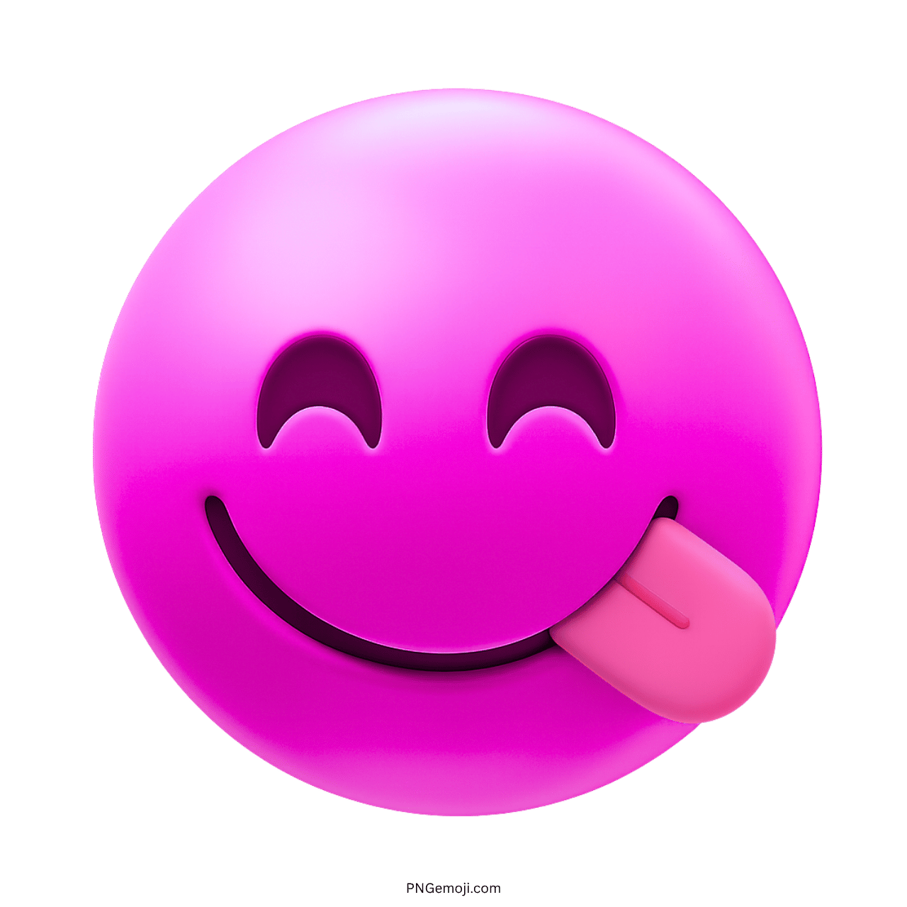3D pink yummy emoji with happy face and tongue out fun expression