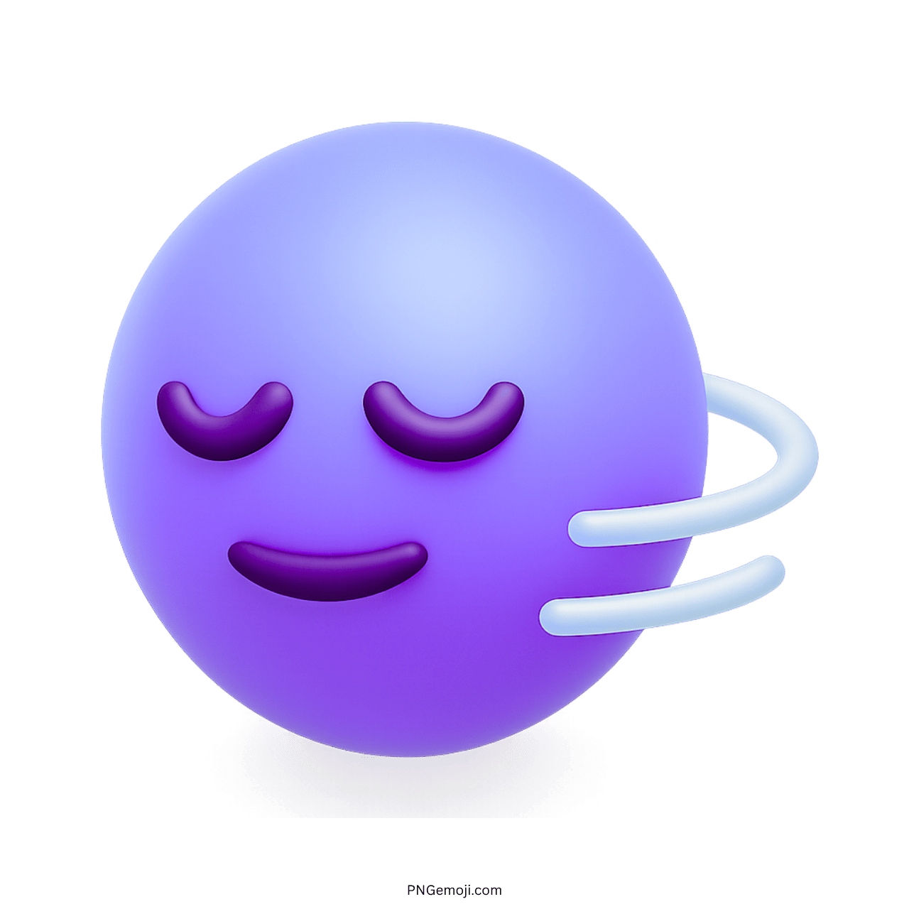 Purple 3D nodding emoji with peaceful smile and curved nodding motion lines