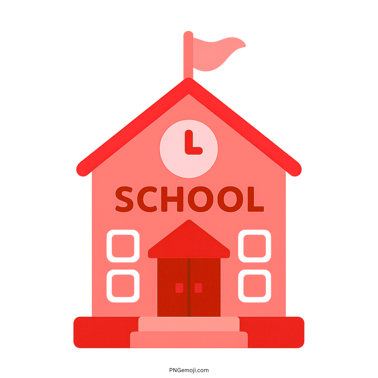 3D red school building emoji with flag and clock in PNG transparent background