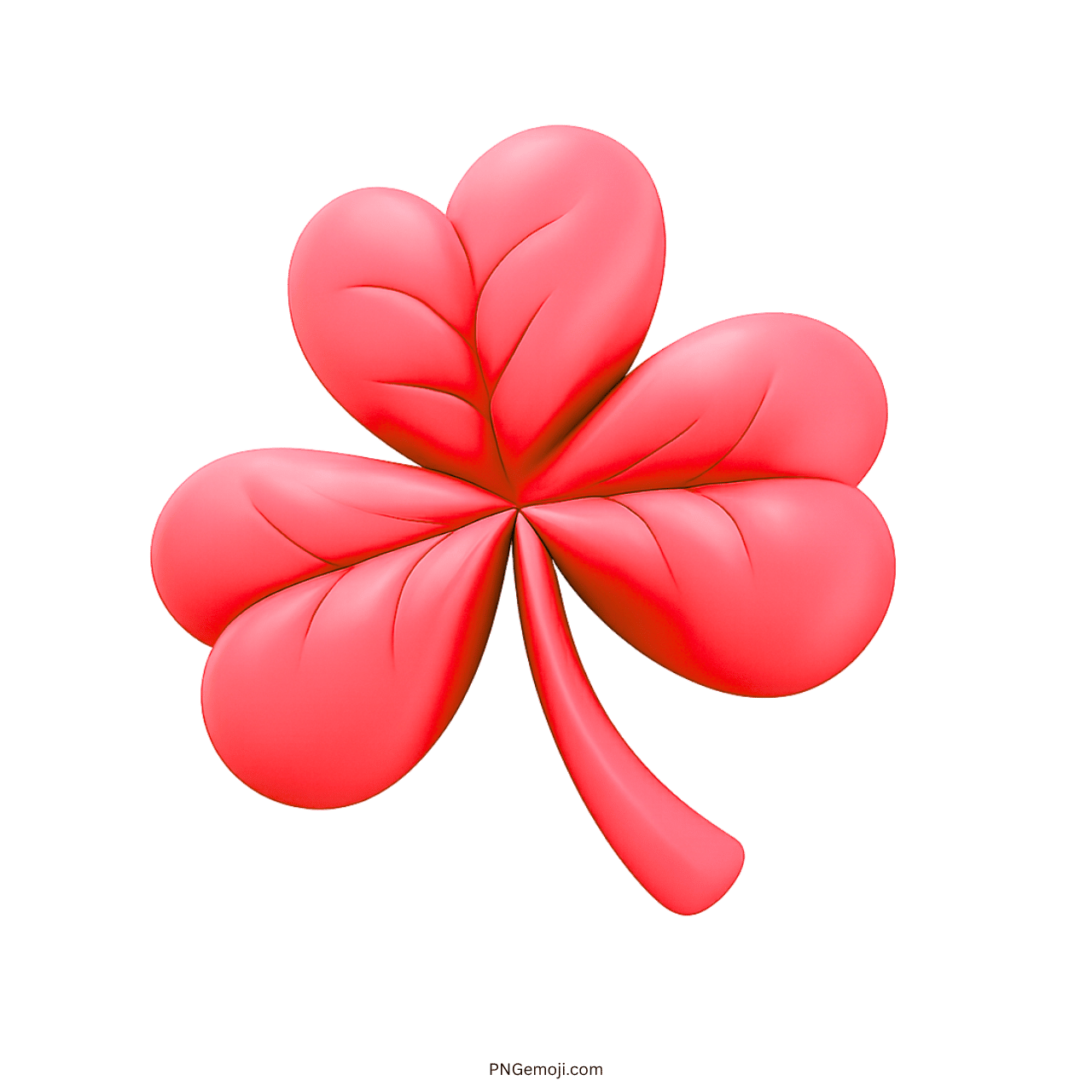 3D red shamrock clover emoji with heart-shaped leaves on transparent background